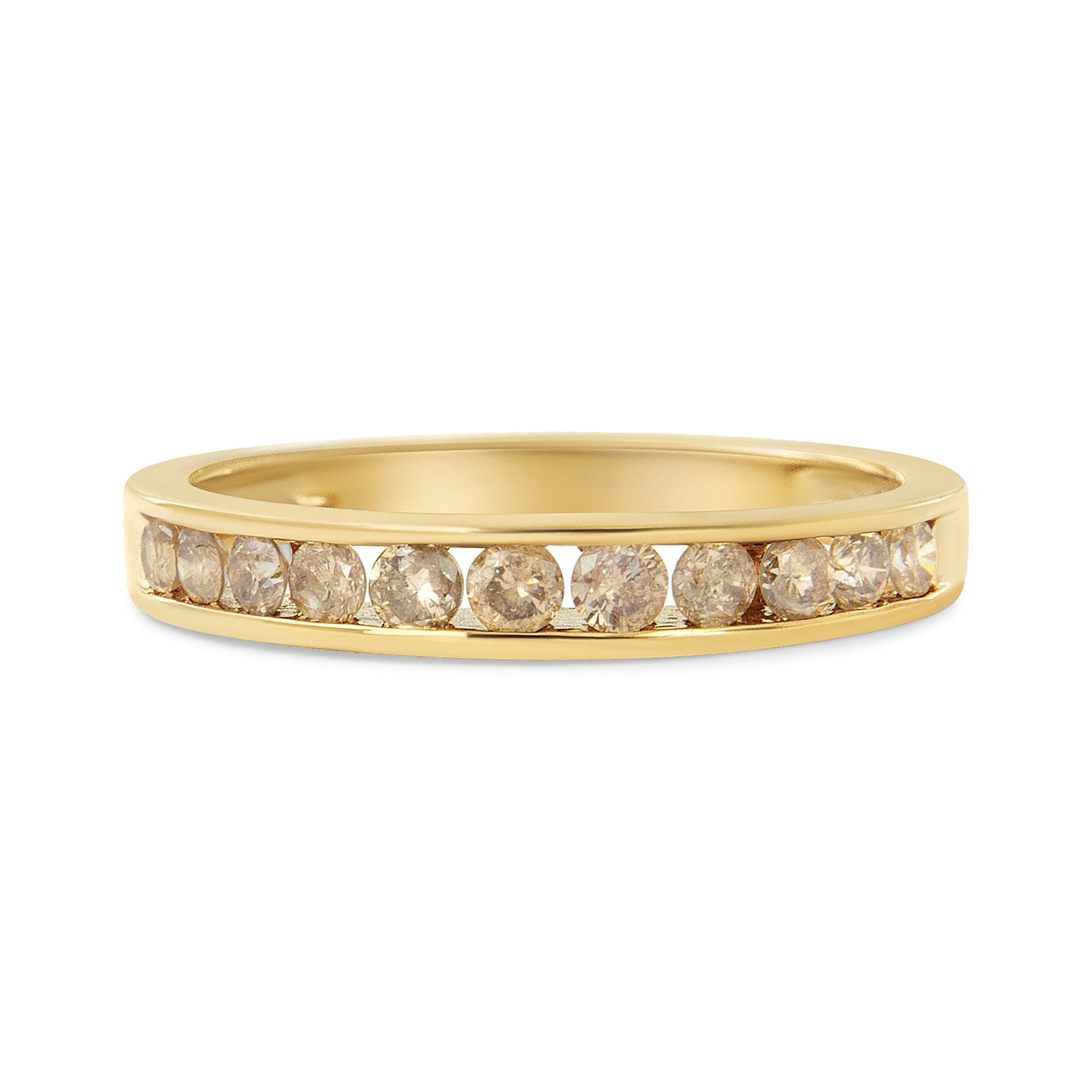 14K Yellow Gold Plated .925 Sterling Silver 1/2 Cttw Channel Set Round Champagne Diamond 11 Stone Band Ring (K-L Color, I1-I2 Clarity) - Size 7 by Bids.com