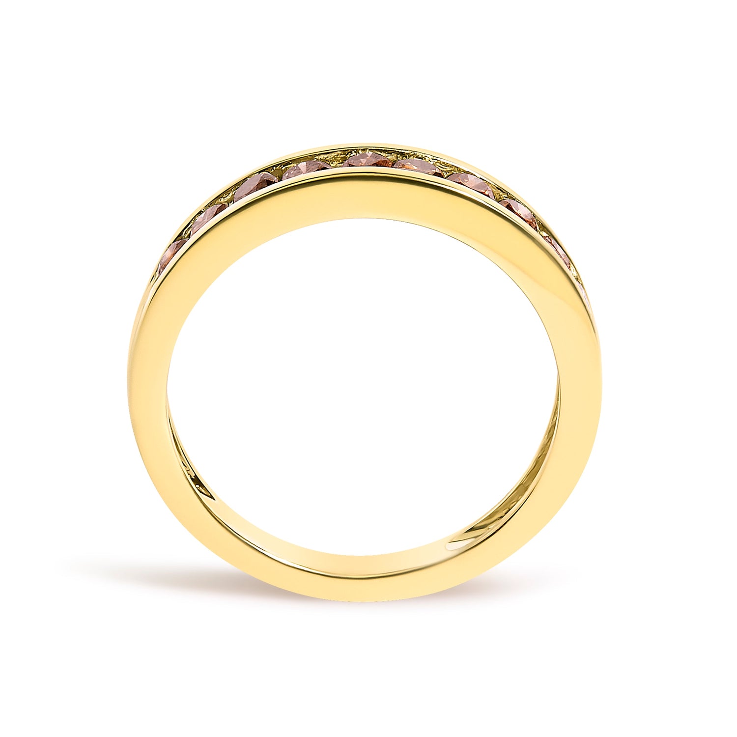 14K Yellow Gold Plated .925 Sterling Silver 1/2 Cttw Channel Set Round Champagne Diamond 11 Stone Band Ring (K-L Color, I1-I2 Clarity) - Size 7 by Bids.com