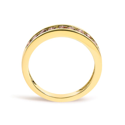 14K Yellow Gold Plated .925 Sterling Silver 1/2 Cttw Channel Set Round Champagne Diamond 11 Stone Band Ring (K-L Color, I1-I2 Clarity) - Size 7 by Bids.com