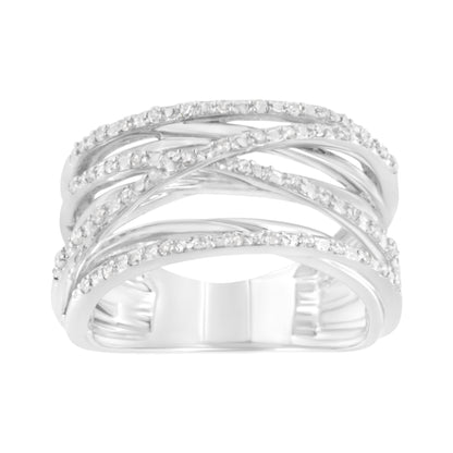 .925 Sterling Silver 1/4 Cttw Prong Set Round-Cut Diamond Bypass Ring (I-J Color, I1-I2 Clarity) - Size 7  DestGlow