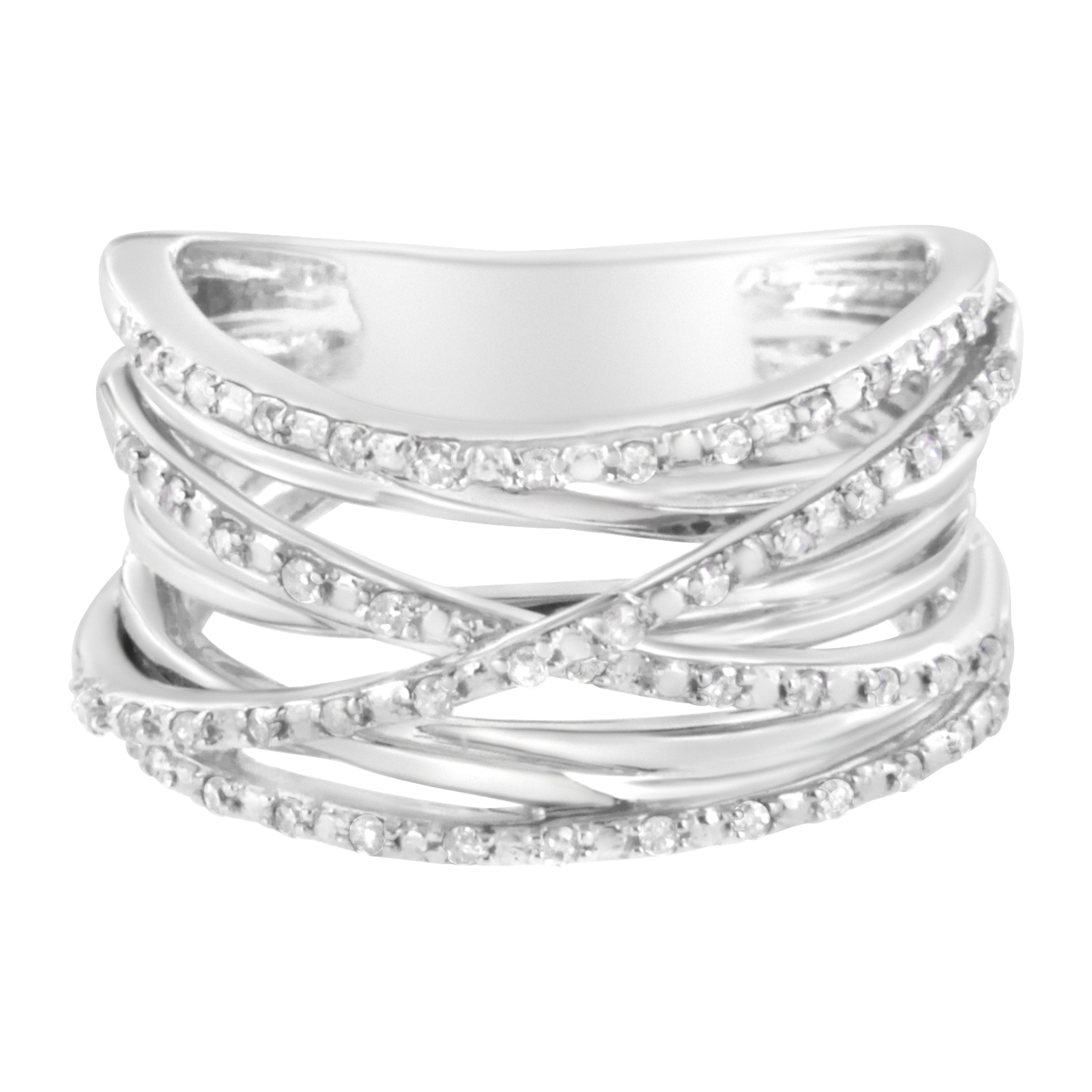 .925 Sterling Silver 1/4 Cttw Prong Set Round-Cut Diamond Bypass Ring (I-J Color, I1-I2 Clarity) - Size 7  DestGlow