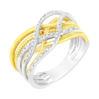 10K Yellow Gold Plated .925 Sterling Silver 1/10 Cttw Diamond Multi Row Crossover Ring Band (I-J Color, I1-I2 Clarity) - Size 7  DestGlow