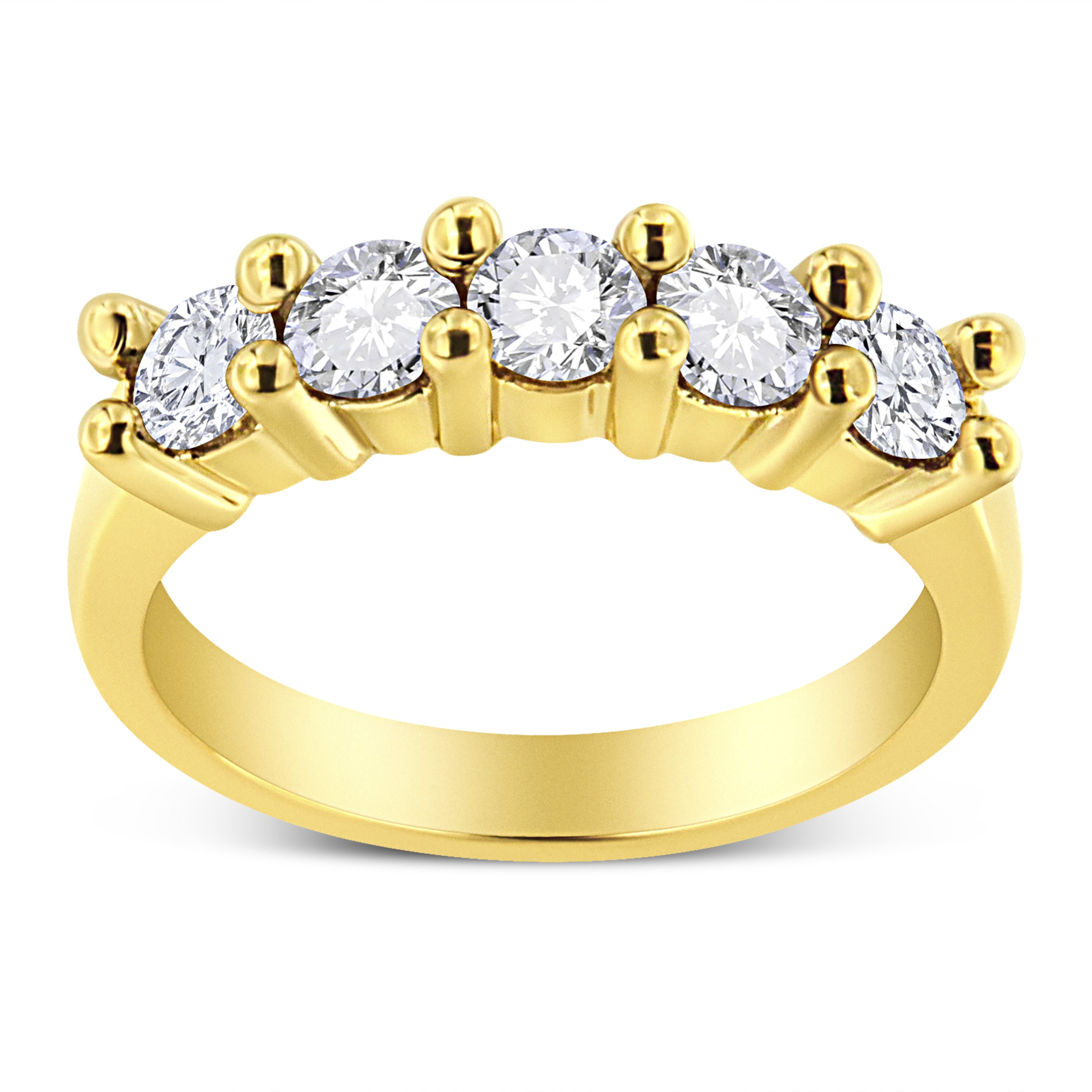 14K Yellow Gold Plated .925 Sterling Silver 1.0 Cttw Shared Prong-set Round Diamond 5 Stone Band Ring (J-K Color, I1-I2 Clarity) - Size 7 by Bids.com