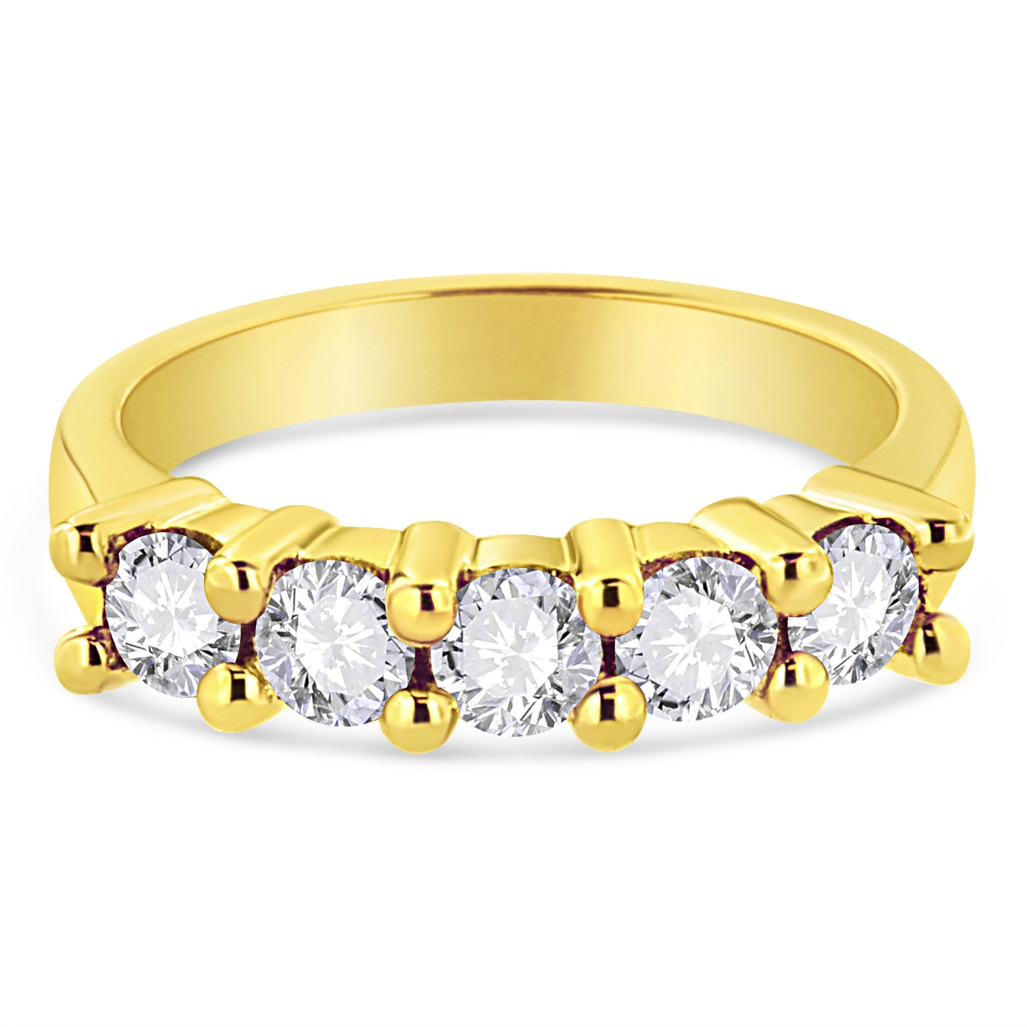14K Yellow Gold Plated .925 Sterling Silver 1.0 Cttw Shared Prong-set Round Diamond 5 Stone Band Ring (J-K Color, I1-I2 Clarity) - Size 7 by Bids.com