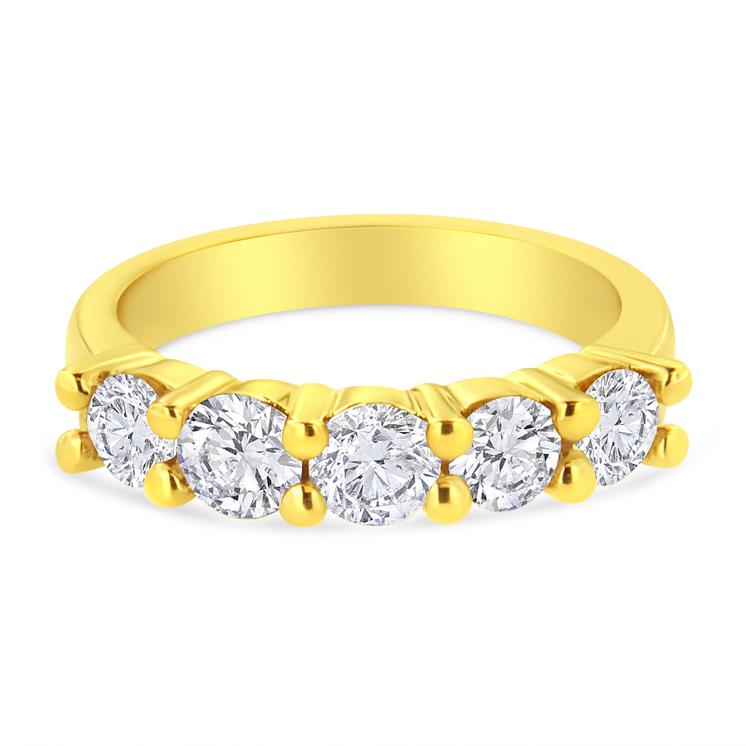 14K Yellow Gold Plated .925 Sterling Silver 1 1/2 Cttw Shared Prong Set Brilliant Round-Cut Diamond Anniversary or Wedding Band Ring (K-L Color, SI2-I1 Clarity) - Size 7 