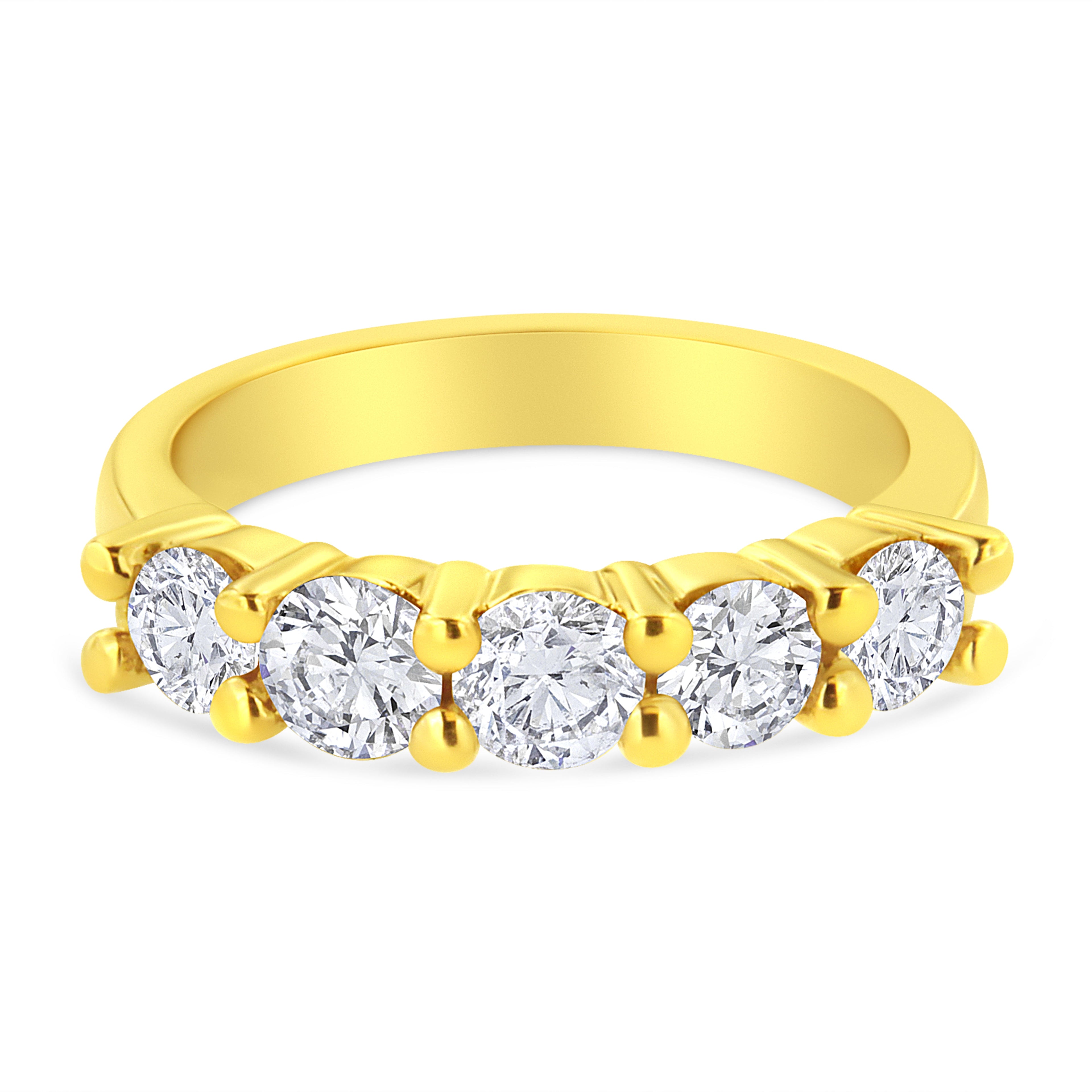 14K Yellow Gold Plated .925 Sterling Silver 1 1/2 Cttw Shared Prong Set Brilliant Round-Cut Diamond Anniversary or Wedding Band Ring (K-L Color, SI2-I1 Clarity) - Size 7 