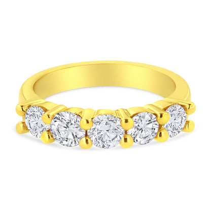 14K Yellow Gold Plated .925 Sterling Silver 1 1/2 Cttw Shared Prong Set Brilliant Round-Cut Diamond Anniversary or Wedding Band Ring (K-L Color, SI2-I1 Clarity) - Size 7 