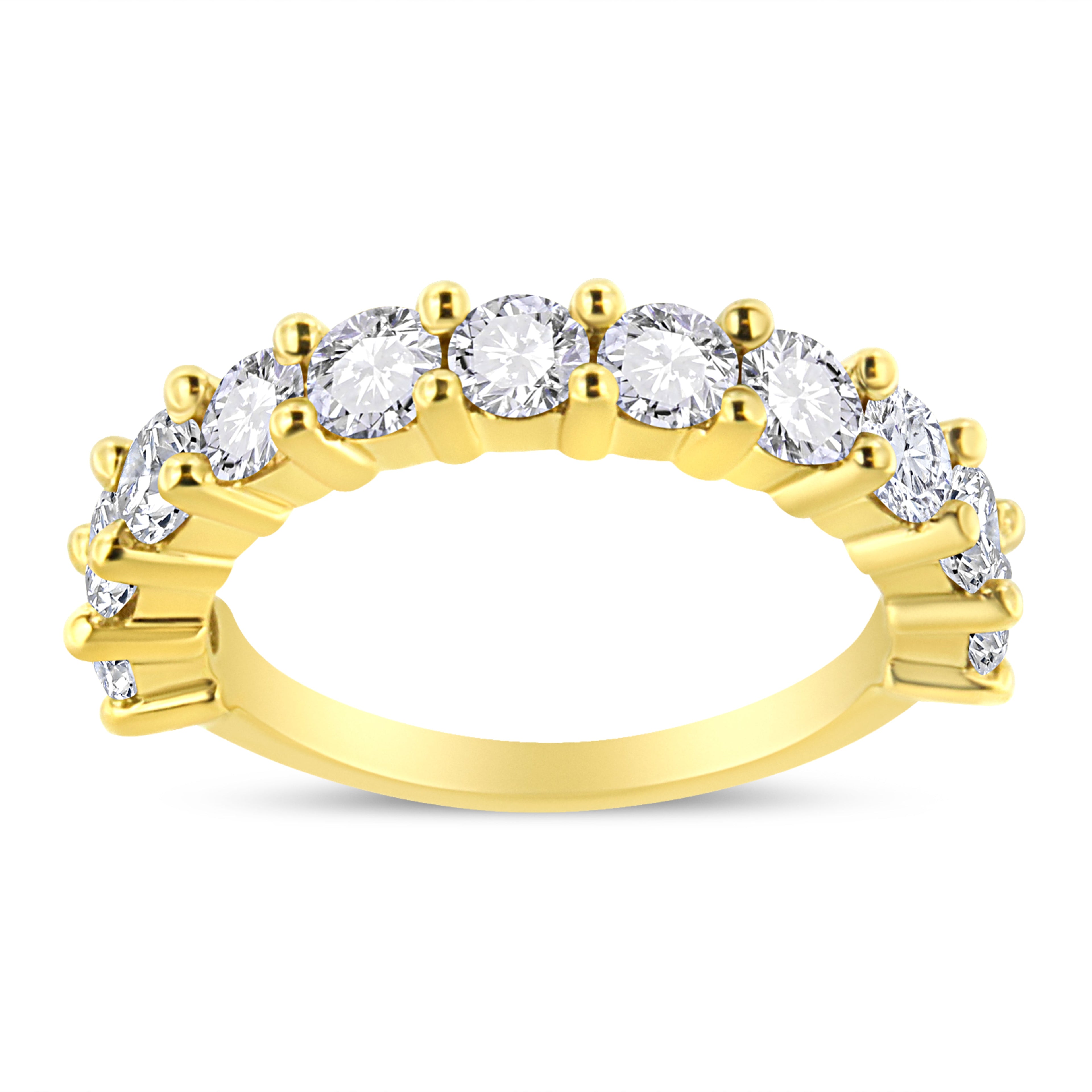 14K Yellow Gold Plated .925 Sterling Silver 2.00 Cttw Shared Prong Set Round-Diamond 11 Stone Band Ring (J-K Color, I1-I2 Clarity) - Size 7 by Bids.com