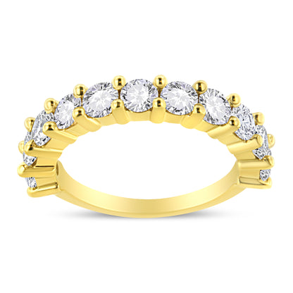 14K Yellow Gold Plated .925 Sterling Silver 2.00 Cttw Shared Prong Set Round-Diamond 11 Stone Band Ring (J-K Color, I1-I2 Clarity) - Size 7 by Bids.com