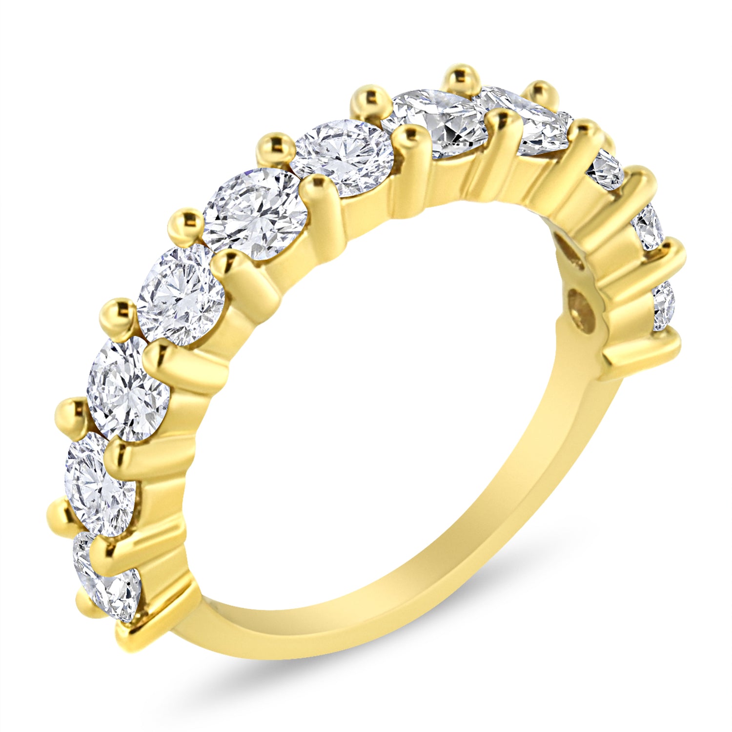 14K Yellow Gold Plated .925 Sterling Silver 2.00 Cttw Shared Prong Set Round-Diamond 11 Stone Band Ring (J-K Color, I1-I2 Clarity) - Size 7 by Bids.com