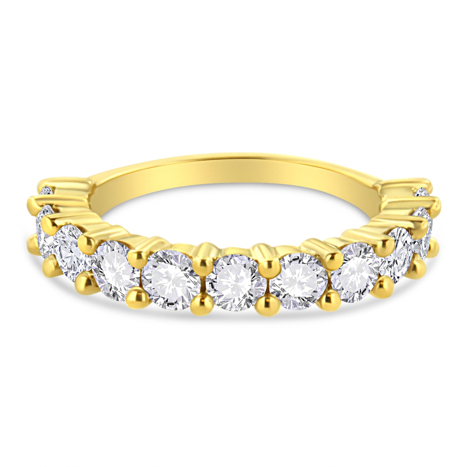14K Yellow Gold Plated .925 Sterling Silver 2.00 Cttw Shared Prong Set Round-Diamond 11 Stone Band Ring (J-K Color, I1-I2 Clarity) - Size 7 by Bids.com