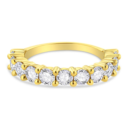 14K Yellow Gold Plated .925 Sterling Silver 2.00 Cttw Shared Prong Set Round-Diamond 11 Stone Band Ring (J-K Color, I1-I2 Clarity) - Size 7 by Bids.com