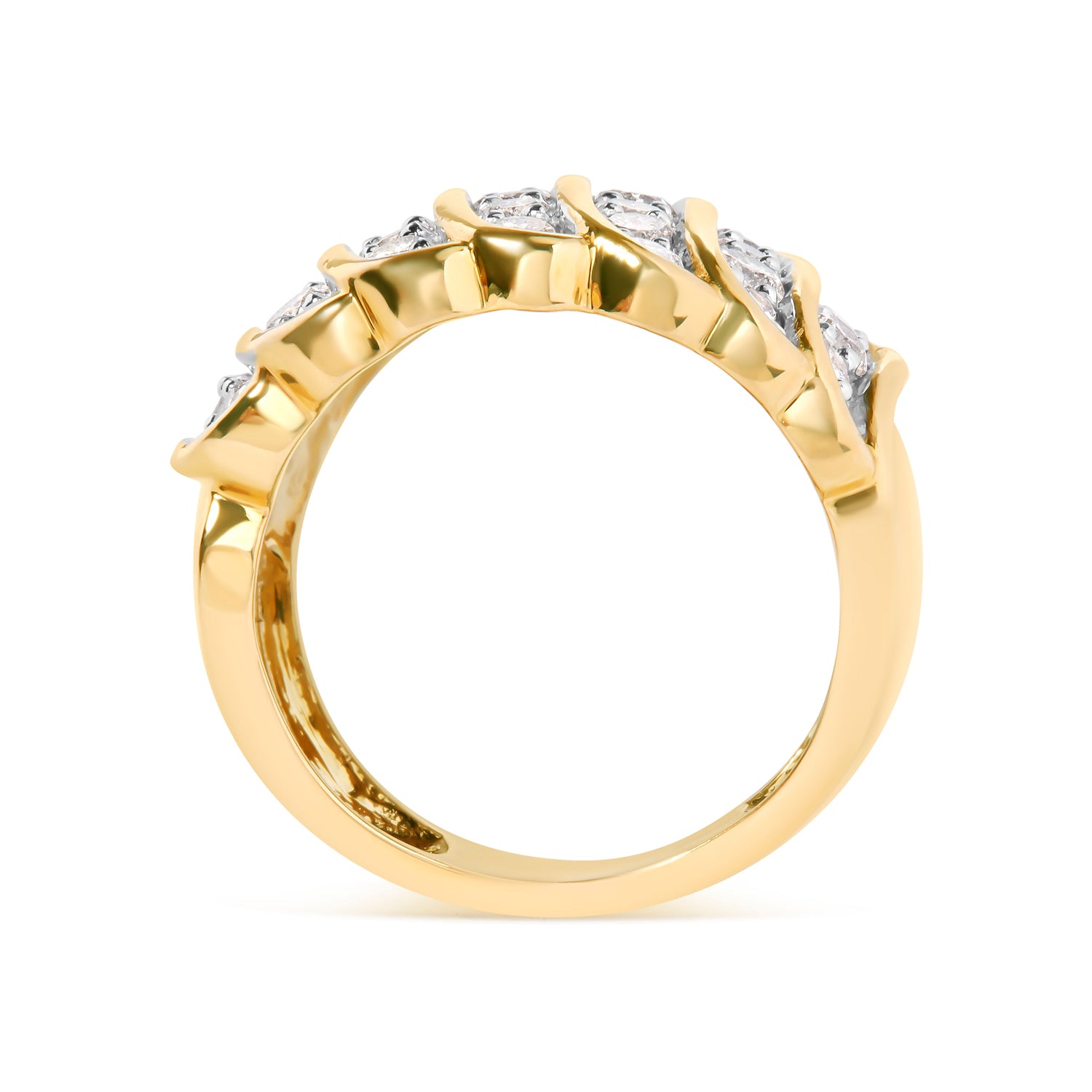 14K Yellow Gold Plated .925 Sterling Silver 2.00 Cttw Diamond Multi Row Band Ring (J-K Color, I1-I2 Clarity) - Ring Size 7 by Bids.com