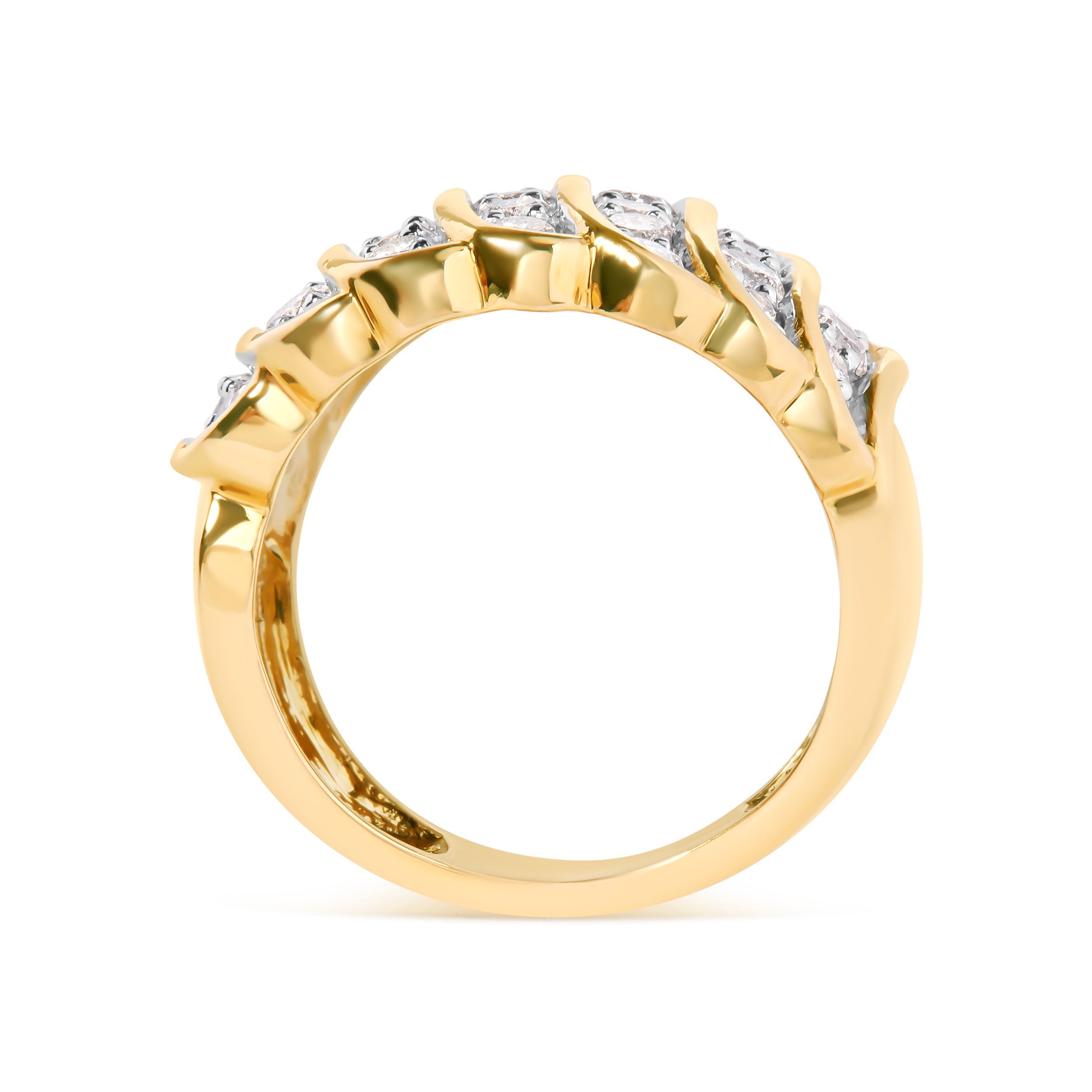 14K Yellow Gold Plated .925 Sterling Silver 2.00 Cttw Diamond Multi Row Band Ring (J-K Color, I1-I2 Clarity) - Ring Size 7 by Bids.com