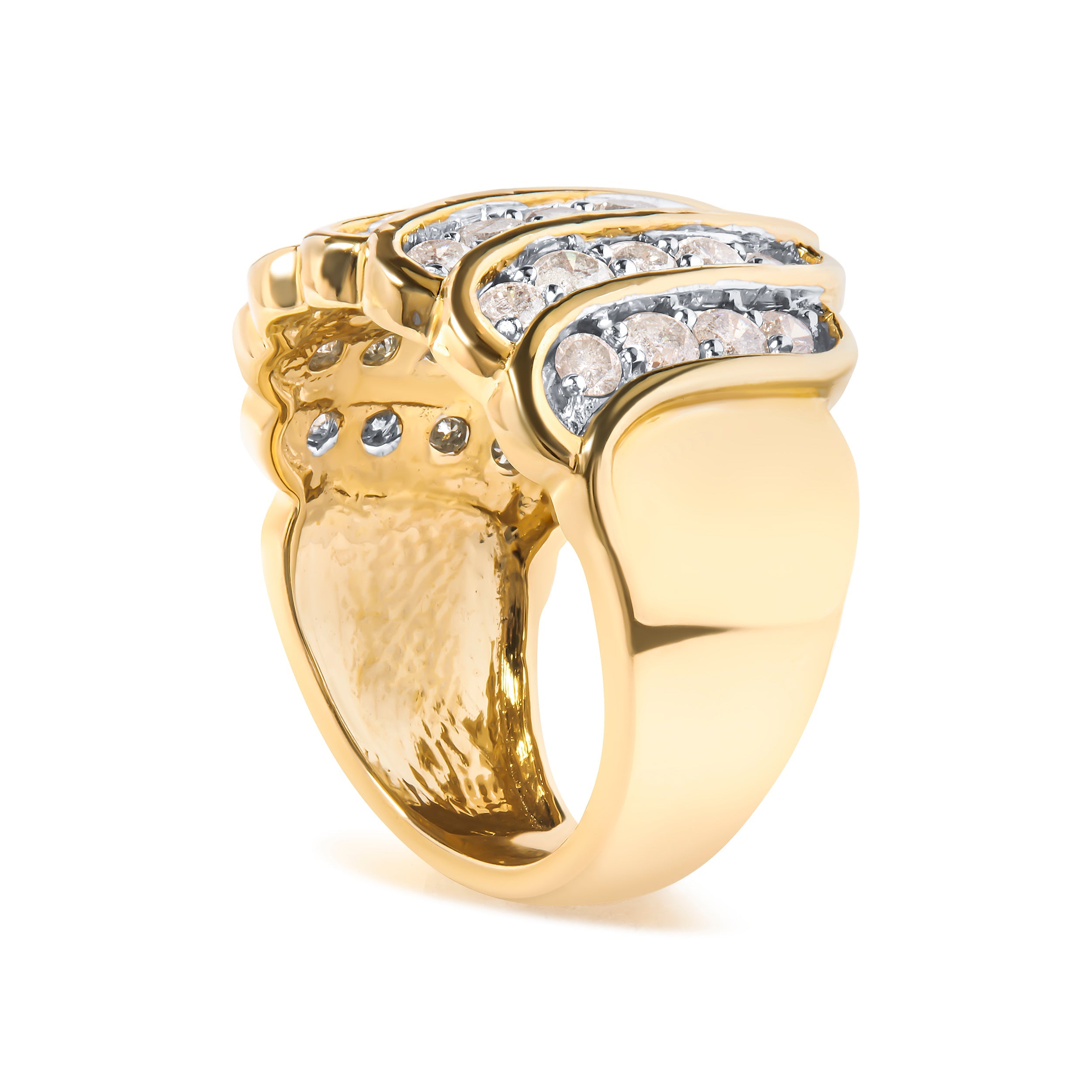 14K Yellow Gold Plated .925 Sterling Silver 2.00 Cttw Diamond Multi Row Band Ring (J-K Color, I1-I2 Clarity) - Ring Size 7 by Bids.com