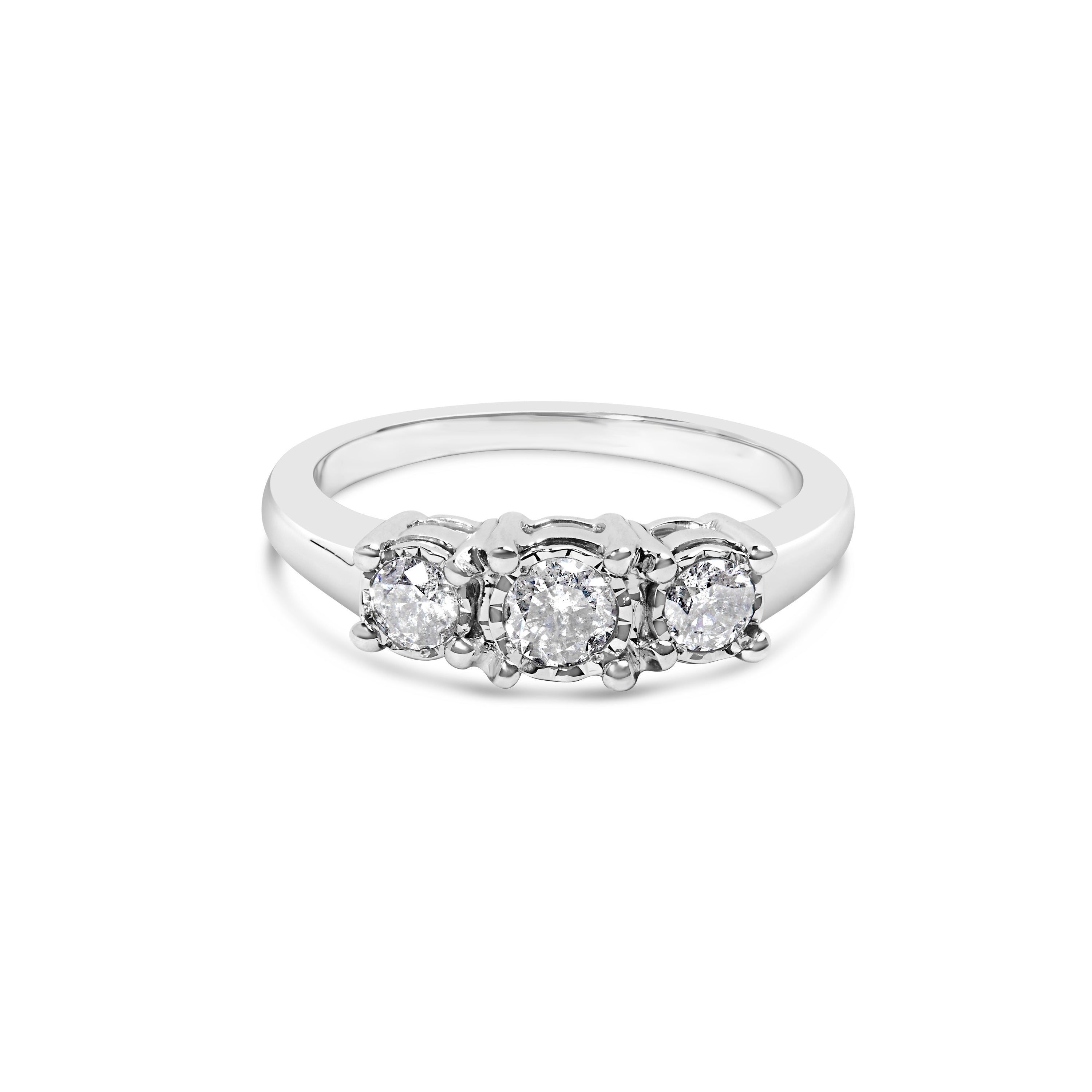 14K White Gold 1/2 Cttw Miracle Set Round Lab Grown Diamond Three Stone Illusion Plate Ring (F-G Color, VS1-VS2 Clarity) - Ring Size 7 by Bids.com