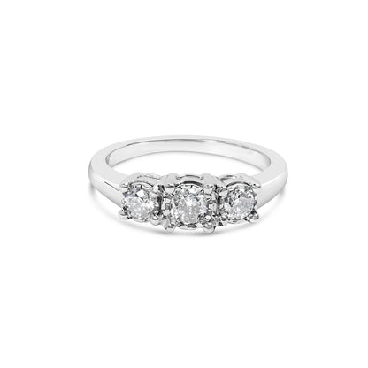 14K White Gold 1/2 Cttw Miracle Set Round Lab Grown Diamond Three Stone Illusion Plate Ring (F-G Color, VS1-VS2 Clarity) - Ring Size 7 by Bids.com