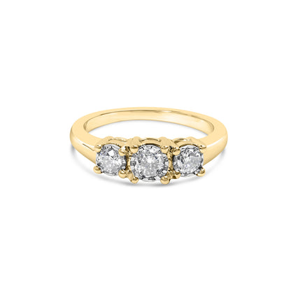 10K Yellow Gold 1/2 Cttw Miracle Set Round Diamond Three Stone Illusion Plate Ring (I-J Color, I2-I3 Clarity) - Size 7 by Bids.com