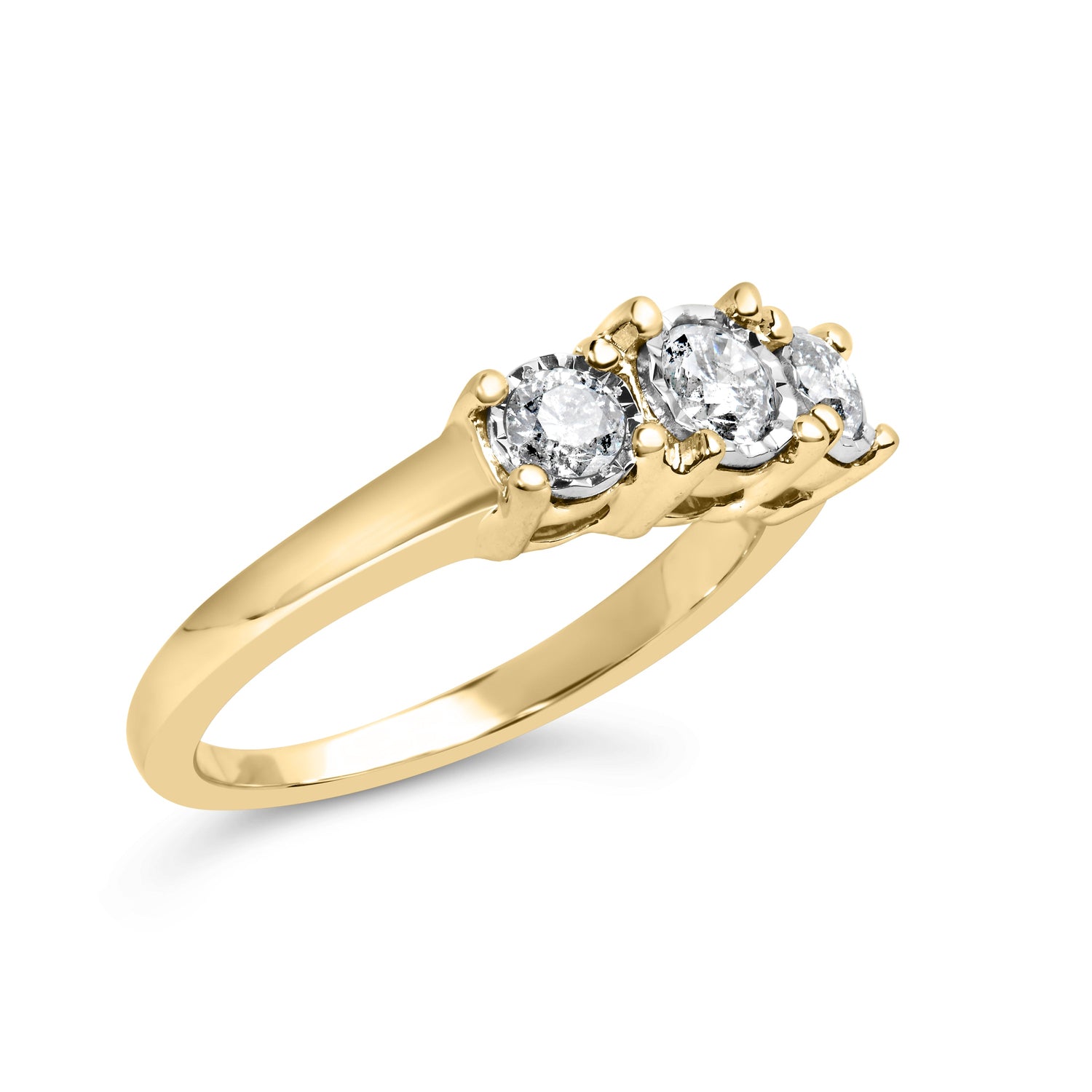 10K Yellow Gold 1/2 Cttw Miracle Set Round Diamond Three Stone Illusion Plate Ring (I-J Color, I2-I3 Clarity) - Size 7 by Bids.com