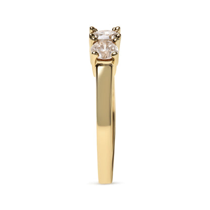 10K Yellow Gold 1.00 Cttw Champagne Diamond 3-Stone Band Ring (J-K Color, I1-I2 Clarity) - Size 7 by Bids.com