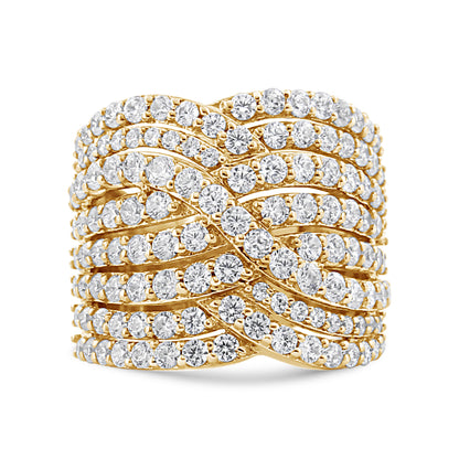 10K Yellow Gold 3.0 Cttw Diamond Eight-Row Bypass Crossover Statement Band Ring (H-I Color, I2-I3 Clarity) - Size 7 by Bids.com