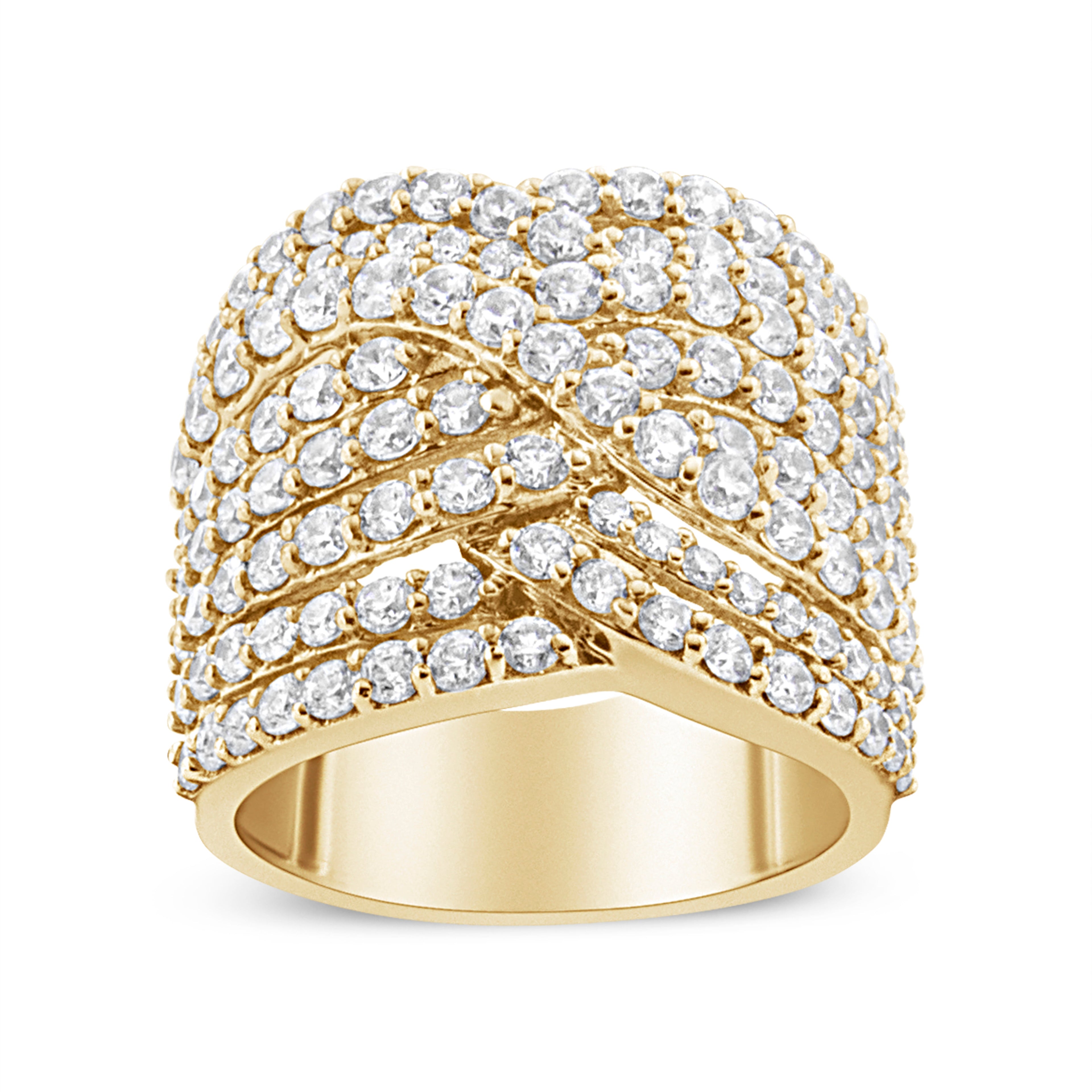 10K Yellow Gold 3.0 Cttw Diamond Eight-Row Bypass Crossover Statement Band Ring (H-I Color, I2-I3 Clarity) - Size 7 by Bids.com