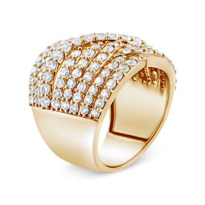 10K Yellow Gold 3.0 Cttw Diamond Eight-Row Bypass Crossover Statement Band Ring (H-I Color, I2-I3 Clarity) - Size 7 by Bids.com