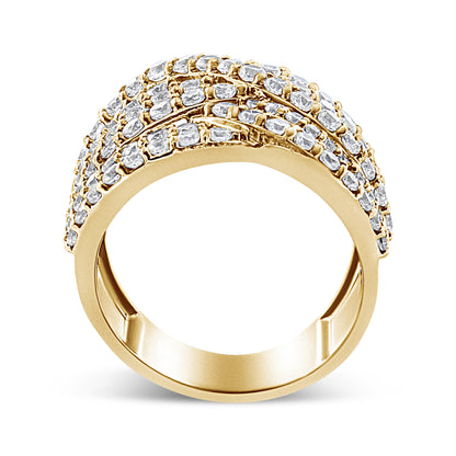 10K Yellow Gold 3.0 Cttw Diamond Eight-Row Bypass Crossover Statement Band Ring (H-I Color, I2-I3 Clarity) - Size 7 by Bids.com