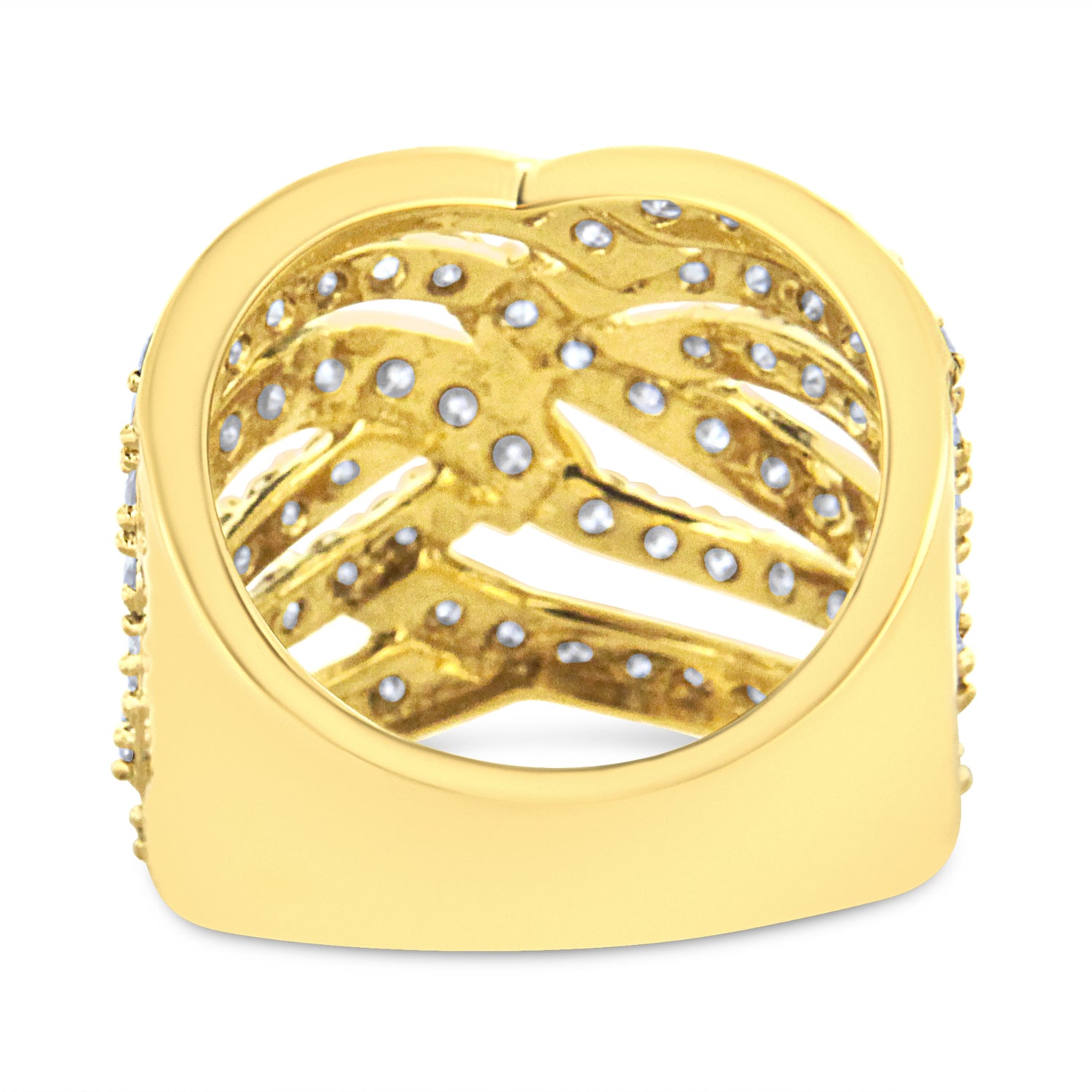 10K Yellow Gold 3.00 Cttw Diamond Multi Row Bypass Wave Cocktail Band Ring (J-K Color, I1-I2 Clarity) - Size 7 by Bids.com