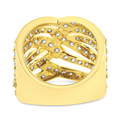 10K Yellow Gold 3.00 Cttw Diamond Multi Row Bypass Wave Cocktail Band Ring (J-K Color, I1-I2 Clarity) - Size 7 by Bids.com