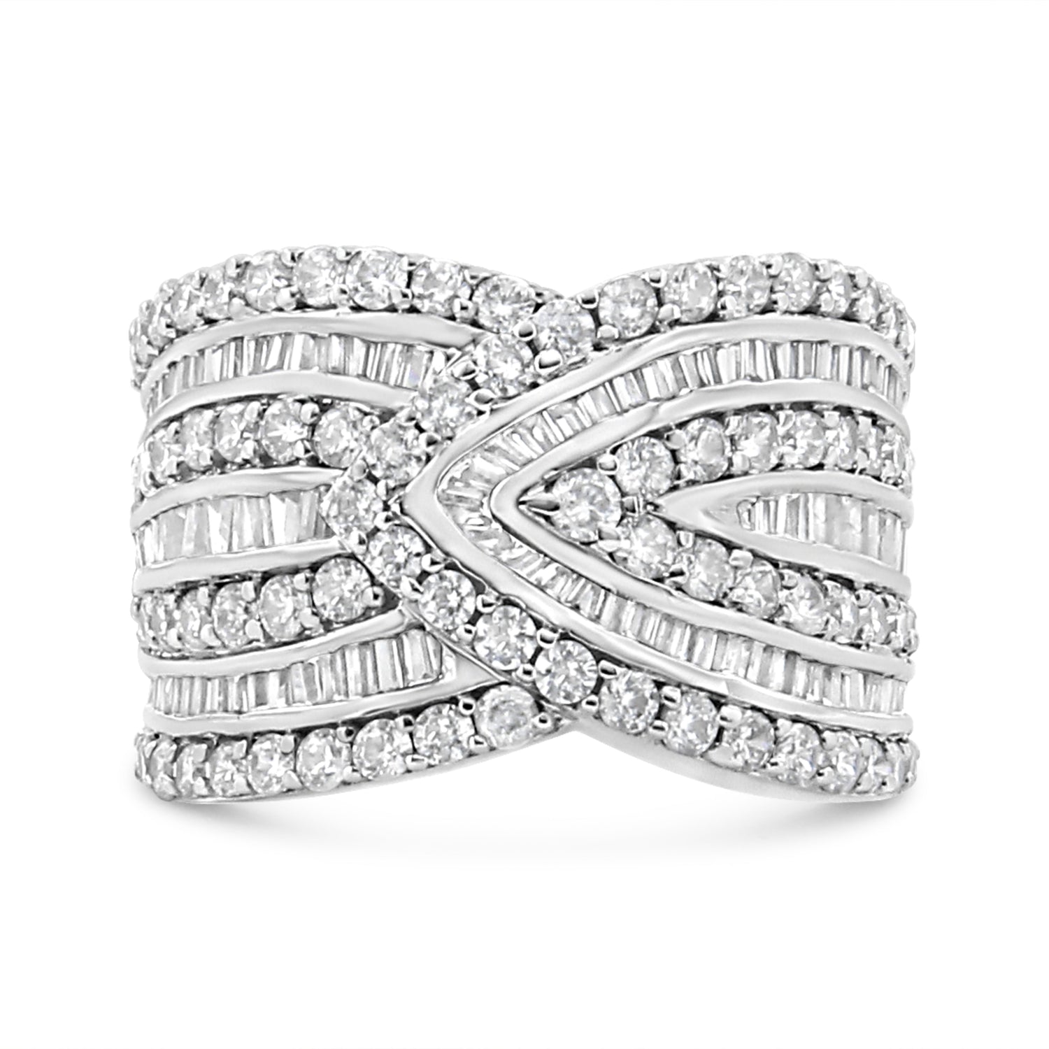 .925 Sterling Silver 2 3/8 Cttw Diamond Multi Row Overlay Band Ring ( J-K Color, I3 Clarity) - Ring Size 7 by Bids.com