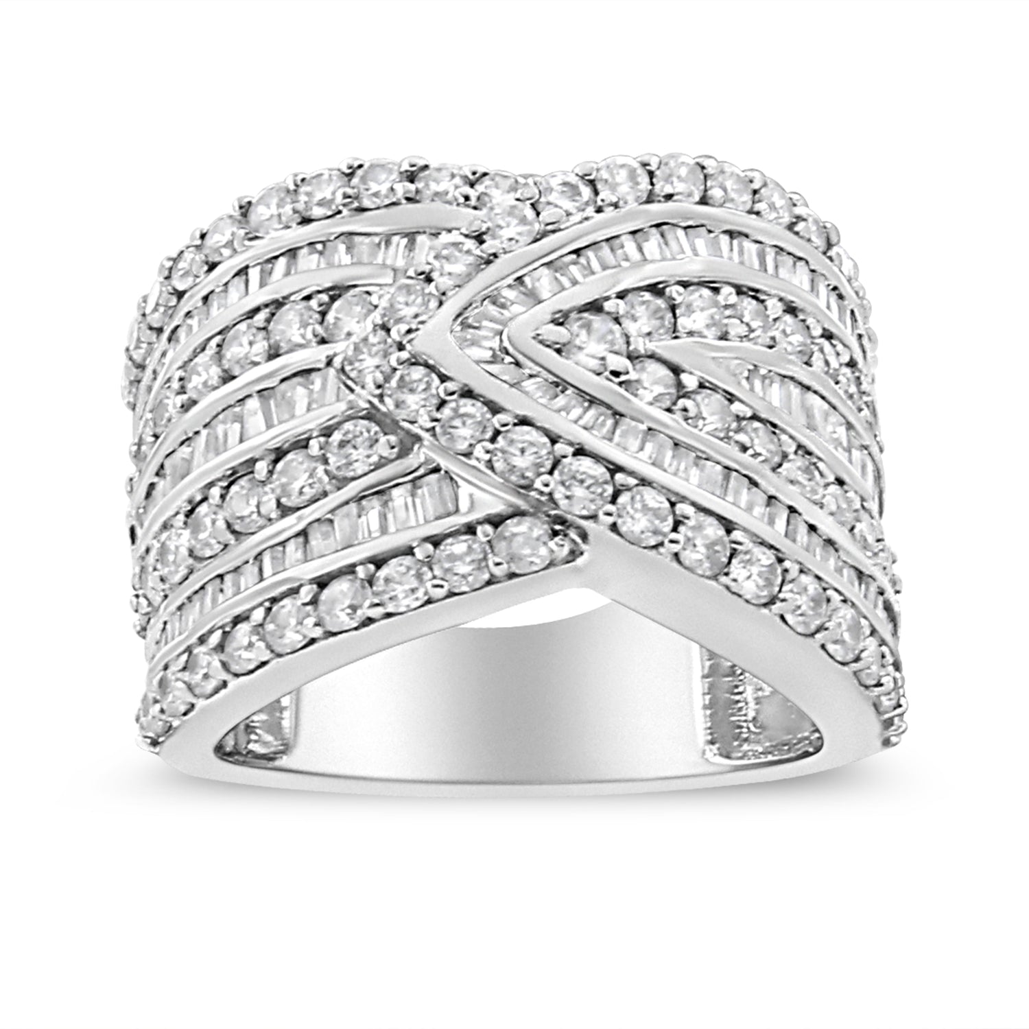 .925 Sterling Silver 2 3/8 Cttw Diamond Multi Row Overlay Band Ring ( J-K Color, I3 Clarity) - Ring Size 7 by Bids.com