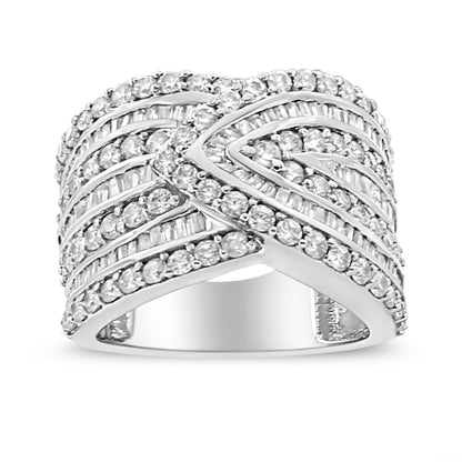 .925 Sterling Silver 2 3/8 Cttw Diamond Multi Row Overlay Band Ring ( J-K Color, I3 Clarity) - Ring Size 7 by Bids.com