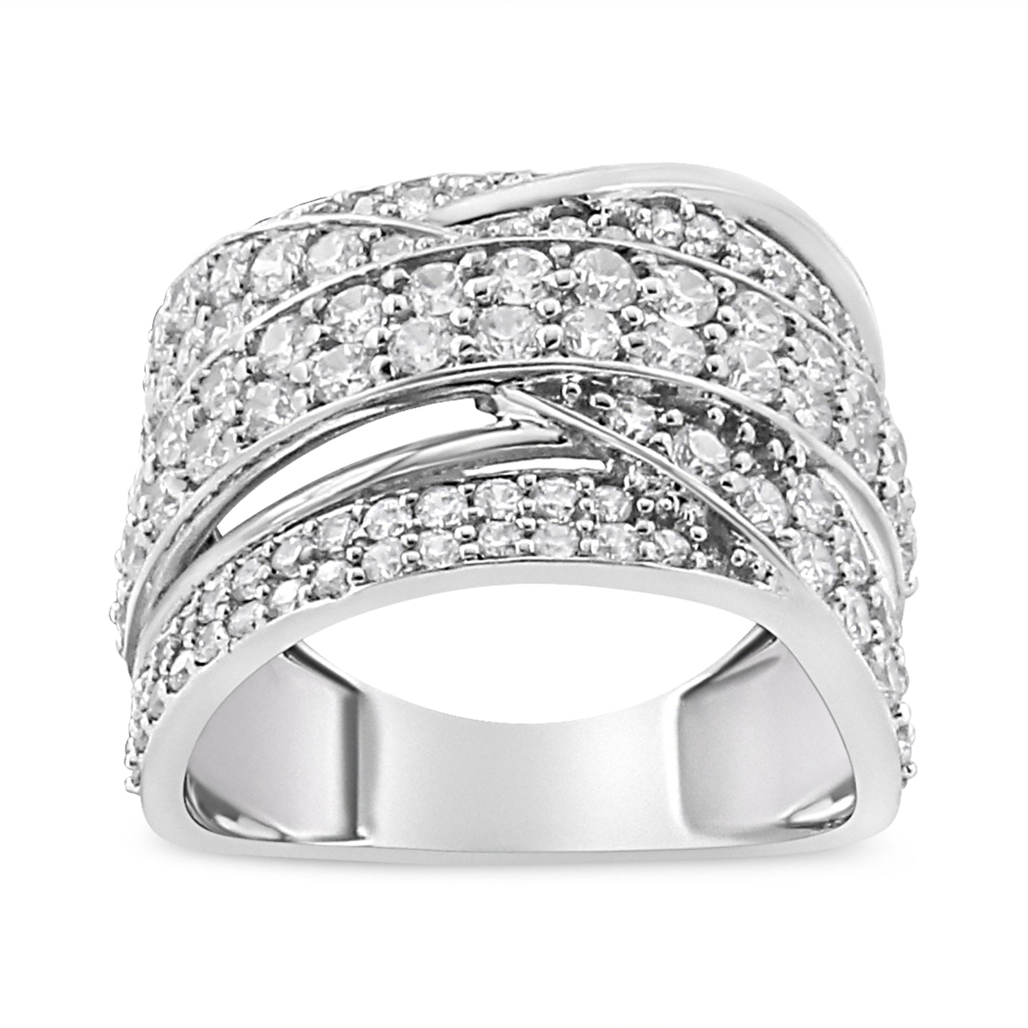 .925 Sterling Silver 2.00 Cttw Round-Cut Diamond Overlapping Bypass Band Ring (I-J Color, I2-I3 Clarity) - Ring Size 7 by Bids.com