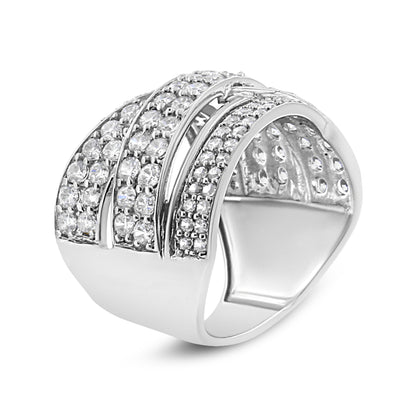 .925 Sterling Silver 2.00 Cttw Round-Cut Diamond Overlapping Bypass Band Ring (I-J Color, I2-I3 Clarity) - Ring Size 7 by Bids.com