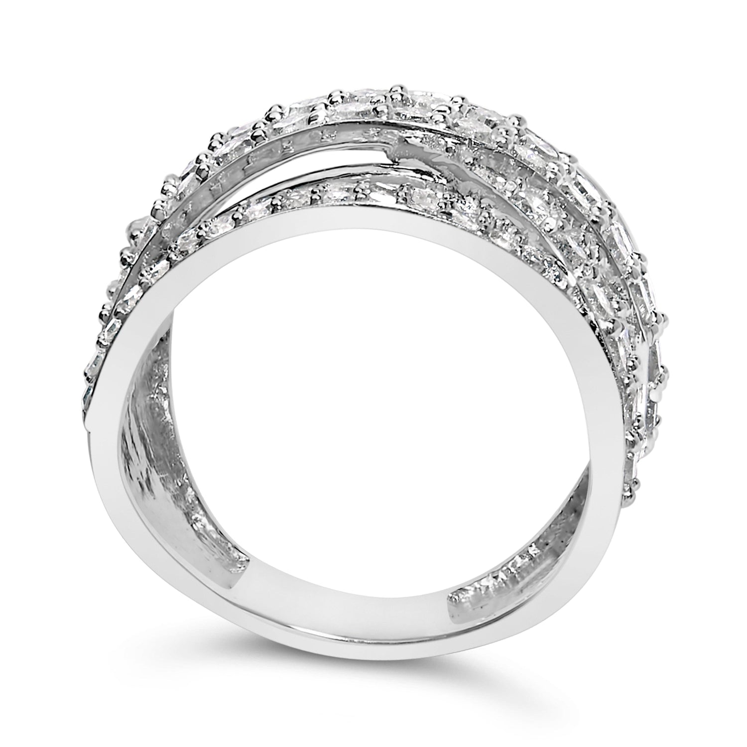.925 Sterling Silver 2.00 Cttw Round-Cut Diamond Overlapping Bypass Band Ring (I-J Color, I2-I3 Clarity) - Ring Size 7 by Bids.com