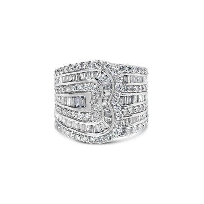10K White Gold 2 1/2 Cttw Round and Baguette-Cut Diamond Multi-Row Bypass Ring (J-K Color, I2-I3 Clarity) - Ring Size 7 by Bids.com