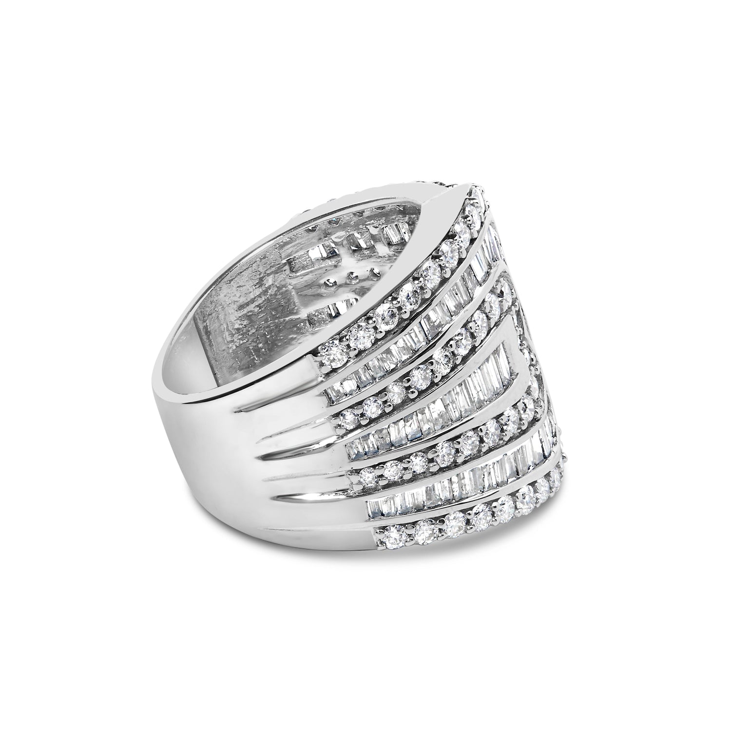 10K White Gold 2 1/2 Cttw Round and Baguette-Cut Diamond Multi-Row Bypass Ring (J-K Color, I2-I3 Clarity) - Ring Size 7 by Bids.com