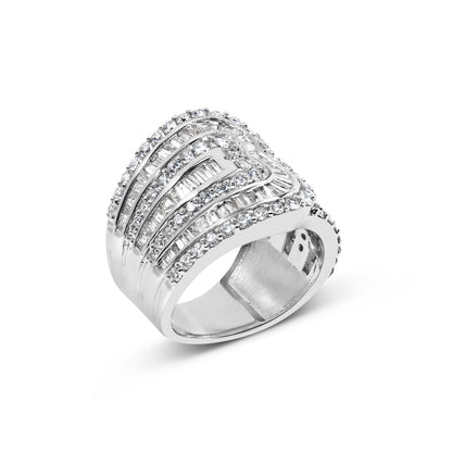 10K White Gold 2 1/2 Cttw Round and Baguette-Cut Diamond Multi-Row Bypass Ring (J-K Color, I2-I3 Clarity) - Ring Size 7 by Bids.com