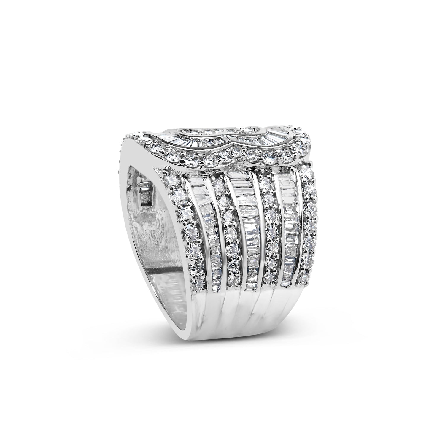 10K White Gold 2 1/2 Cttw Round and Baguette-Cut Diamond Multi-Row Bypass Ring (J-K Color, I2-I3 Clarity) - Ring Size 7 by Bids.com