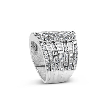 10K White Gold 2 1/2 Cttw Round and Baguette-Cut Diamond Multi-Row Bypass Ring (J-K Color, I2-I3 Clarity) - Ring Size 7 by Bids.com
