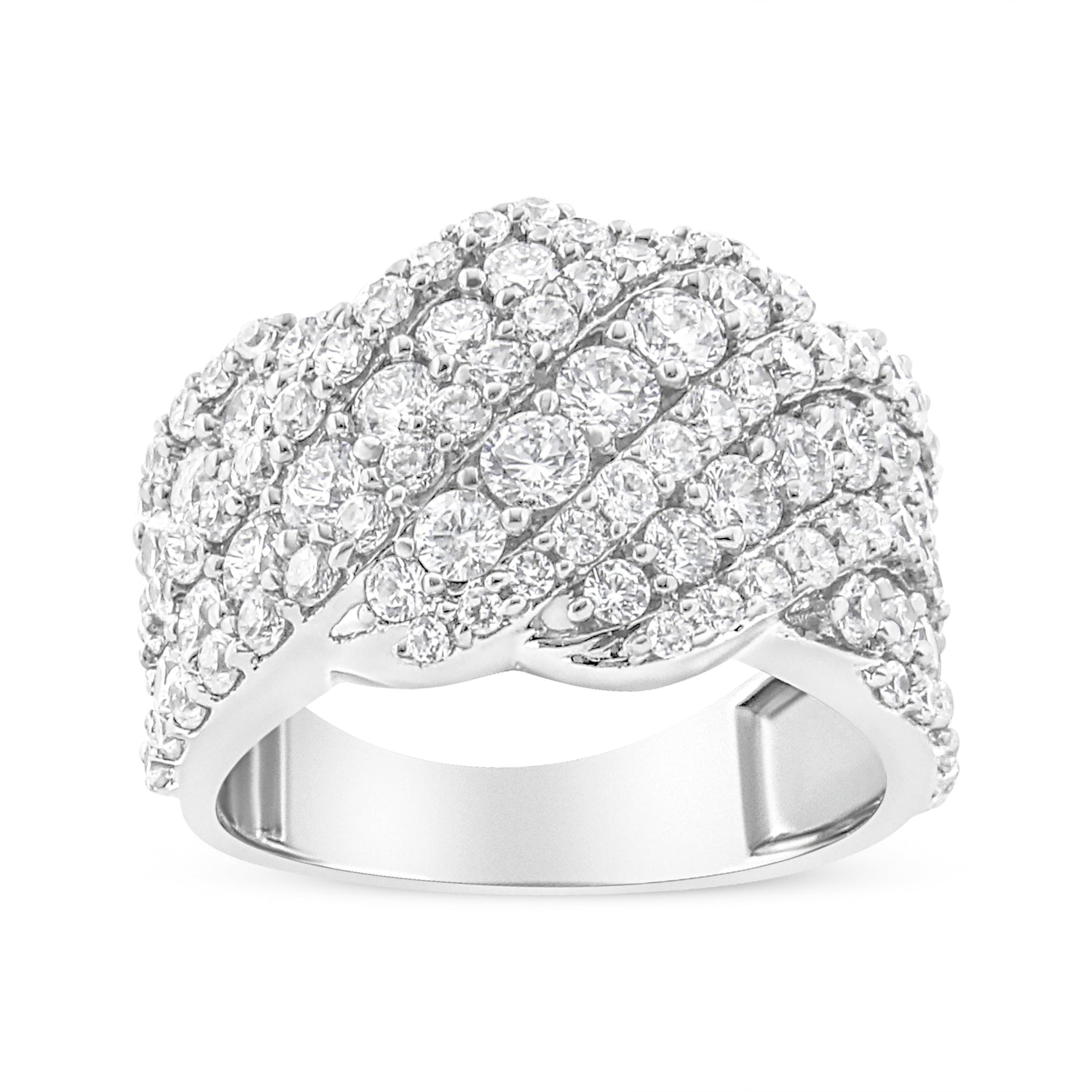 10K White Gold 3.00 Cttw Diamond Multi Row Cluster Band Ring (I-J Color, I3 Clarity) - Size 7 by Bids.com
