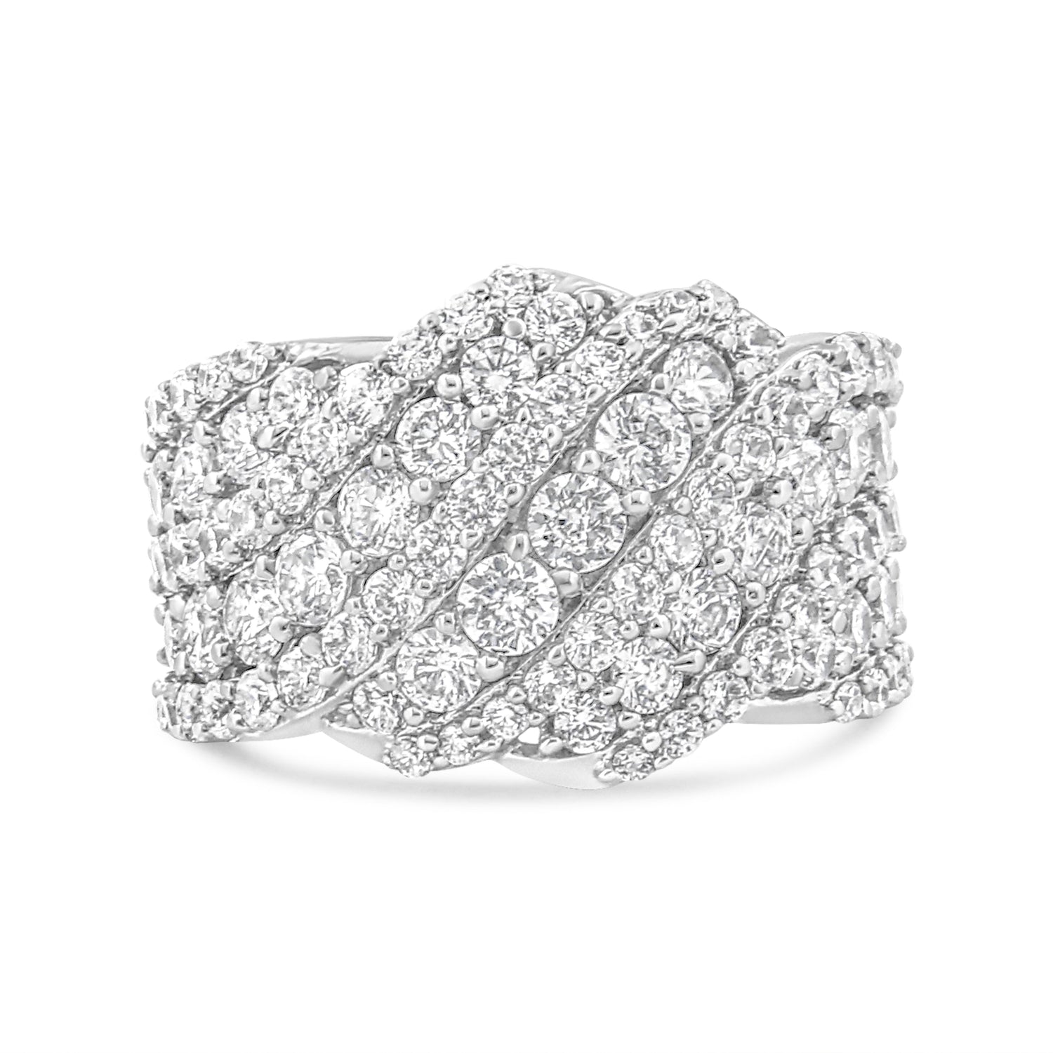10K White Gold 3.00 Cttw Diamond Multi Row Cluster Band Ring (I-J Color, I3 Clarity) - Size 7 by Bids.com