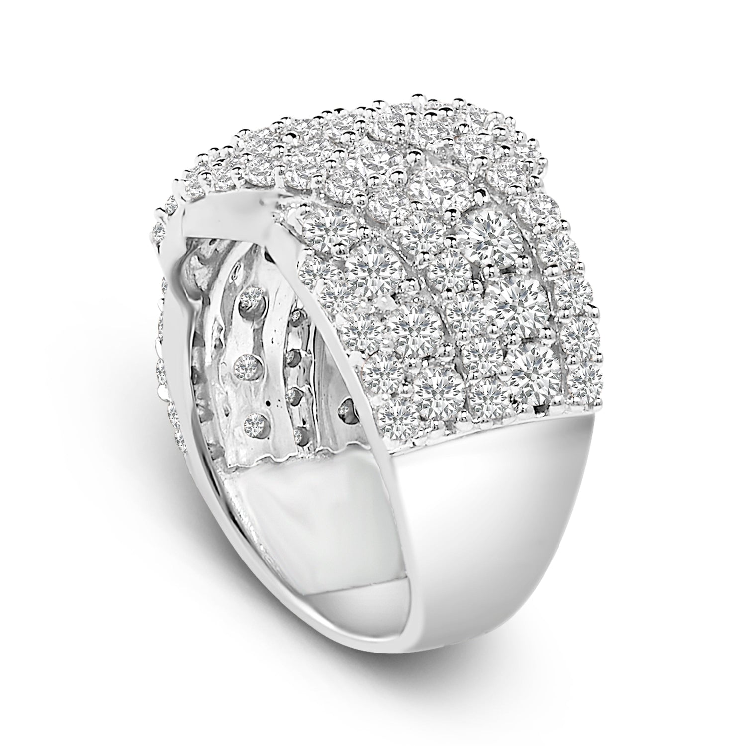 10K White Gold 3.00 Cttw Diamond Multi Row Cluster Band Ring (I-J Color, I3 Clarity) - Size 7 by Bids.com
