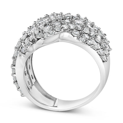 10K White Gold 3.00 Cttw Diamond Multi Row Cluster Band Ring (I-J Color, I3 Clarity) - Size 7 by Bids.com