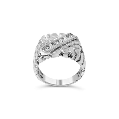 .925 Sterling Silver 1/3 Diamond 6 Stone Rectangle Nugget Gents Ring - Size 10 by Bids.com