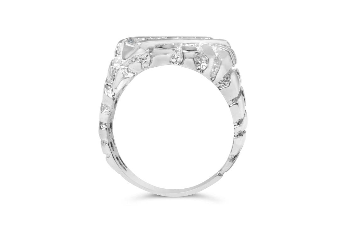 .925 Sterling Silver 1/3 Diamond 6 Stone Rectangle Nugget Gents Ring - Size 10 by Bids.com