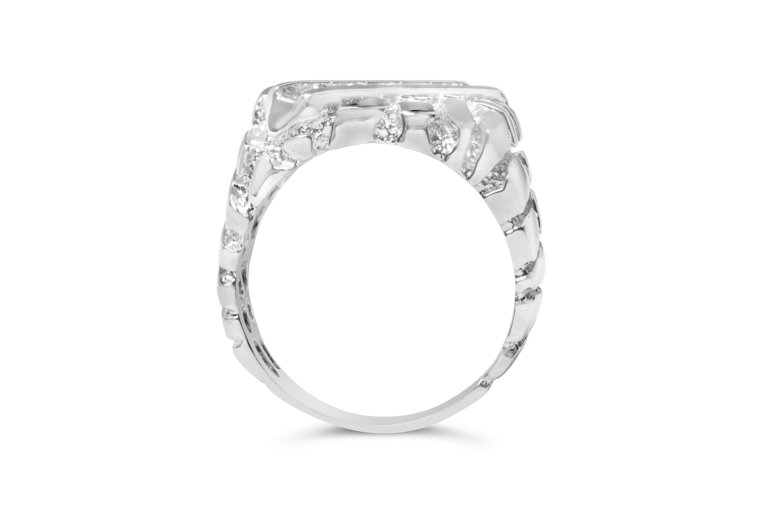 .925 Sterling Silver 1/3 Diamond 6 Stone Rectangle Nugget Gents Ring - Size 10 by Bids.com