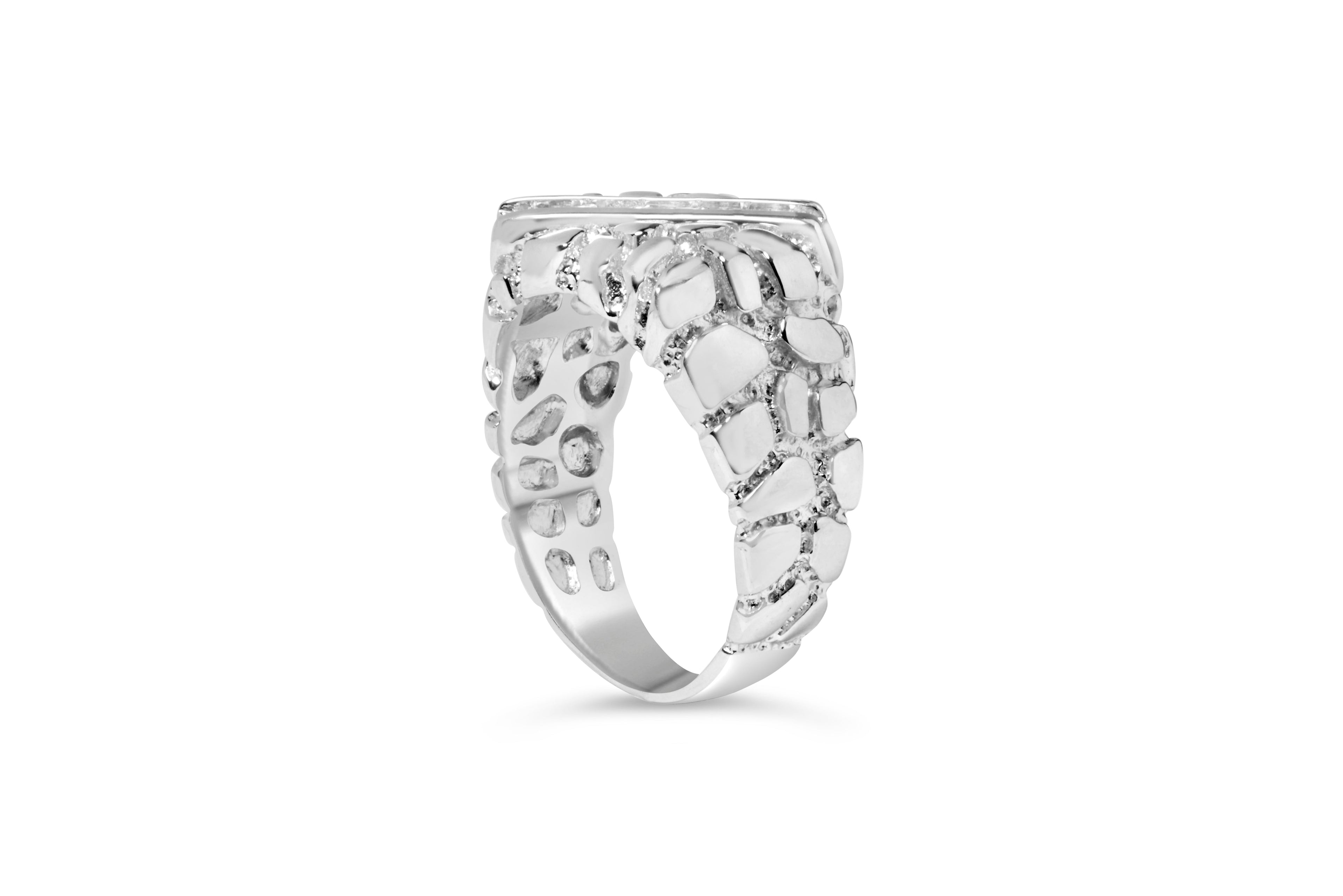 .925 Sterling Silver 1/3 Diamond 6 Stone Rectangle Nugget Gents Ring - Size 10 by Bids.com