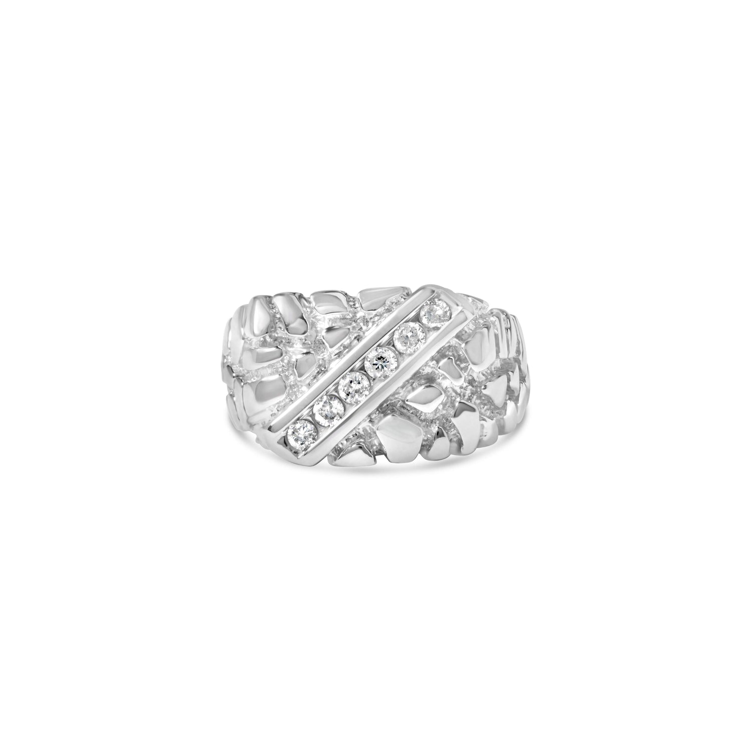 .925 Sterling Silver 1/3 Diamond 6 Stone Rectangle Nugget Gents Ring - Size 10 by Bids.com